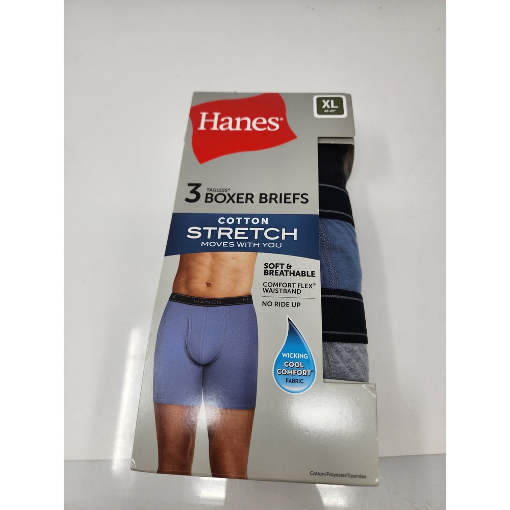 Hanes Mens 3 Pack Boxer Briefs Multi Cotton Blend Athletic Size XL